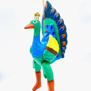 Hand Carved and Painted Peacock Ornament
